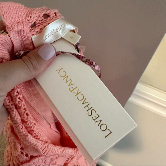 NWT LoveShackFancy Pink Cotton Eyelet Crochet Strawberry Bodysuit Small - Picture 13 of 16